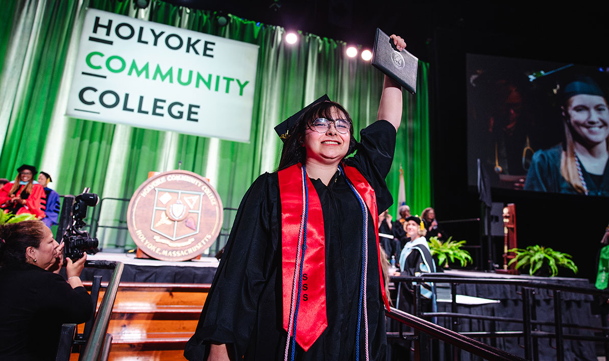 A student celebrates graduation at Commencement on May 31, 2025.