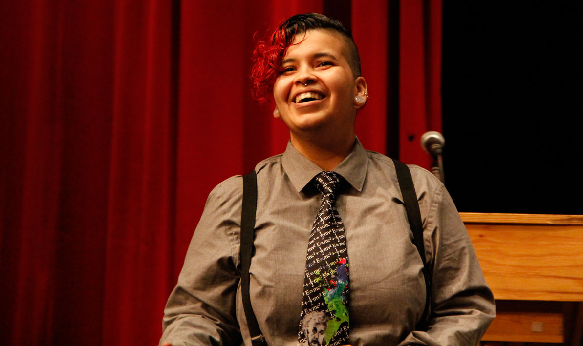HCC freshman Frances Rivera-Diaz was the keynote speaker at HCC's annual College for a Day event for adult learners.