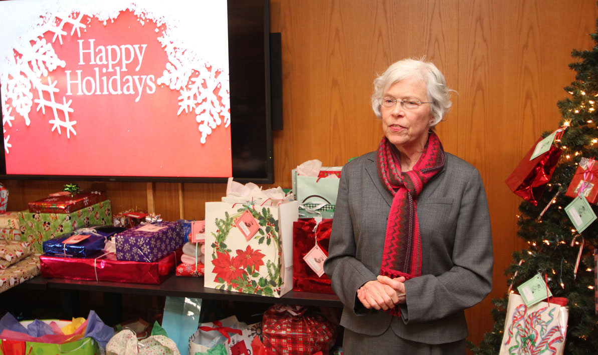 Joanne Borkowski, assistant director of WestMass ElderCare, offers thanks to the HCC community for their generosity during the annual Giving Tree Campaign.