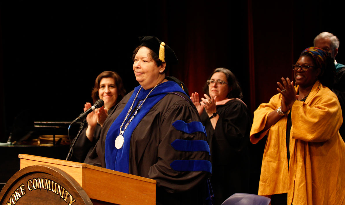 Newly inaugurated HCC president Christina Royal received applause after completing her address.