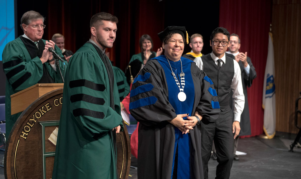 HCC president Christina Royal after receiving her presidential medallion during inauguration ceremonies Friday at HCC.