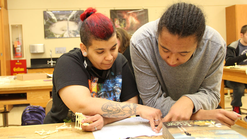 Noah Paradis-Burnett and classmate Frances Rivera-Diaz confer on a STEM project. 