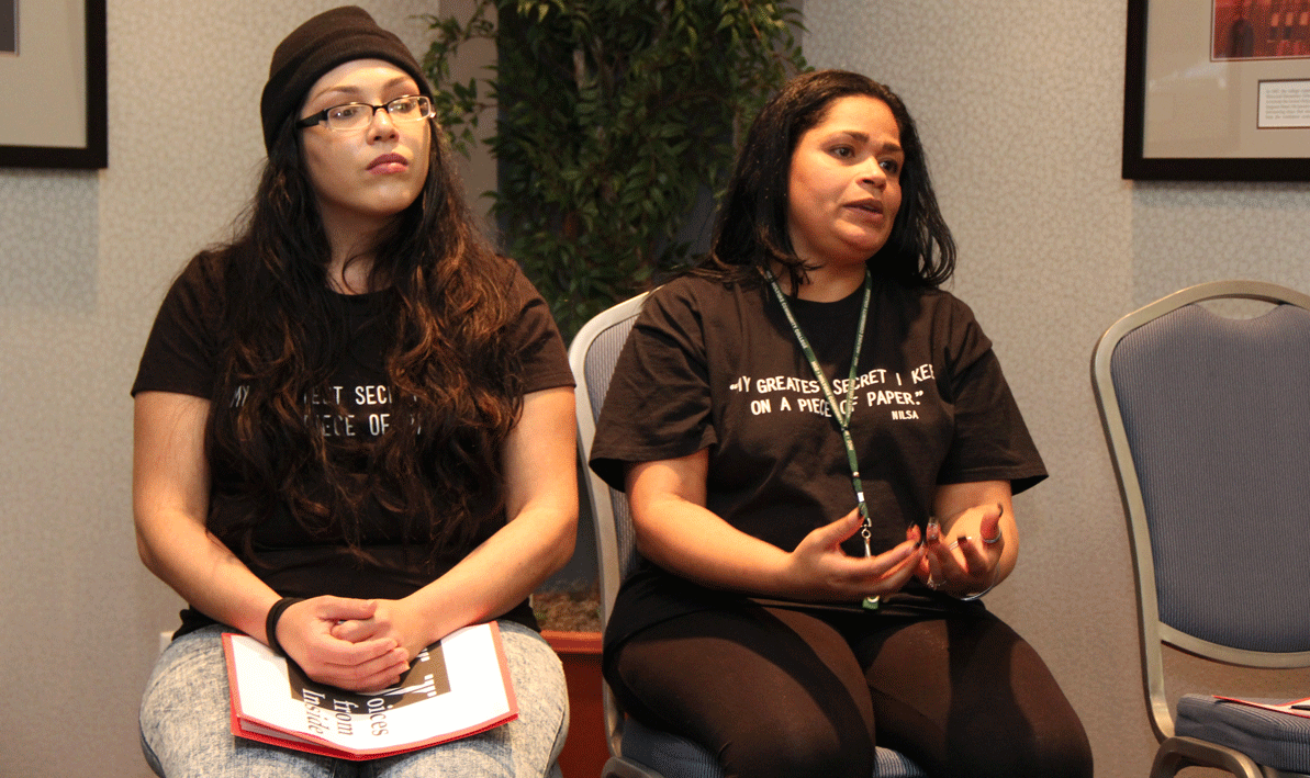 Sonia Mendez and Olga Pedraza, members of the writing group, Voices from Inside, shared their writings at HCC during an event in 2015. The group will return to HCC for an event on May 2.