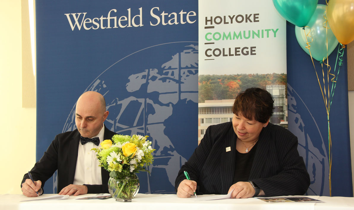 Ramon Torrecilha, president of Westfield State University; Christina Royal, president of Holyoke Community College; 