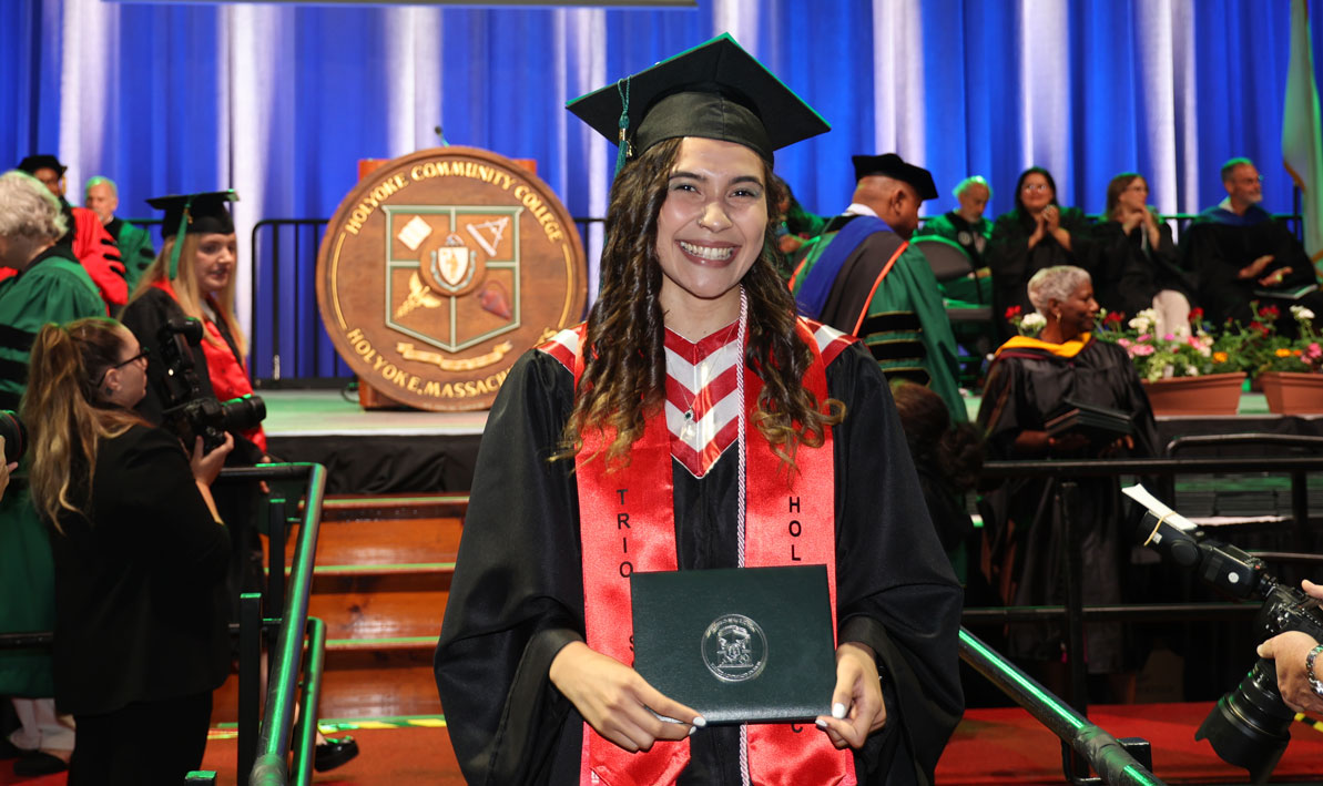 Carineh Santana '24 after receiving her diploma at Commencement. 
