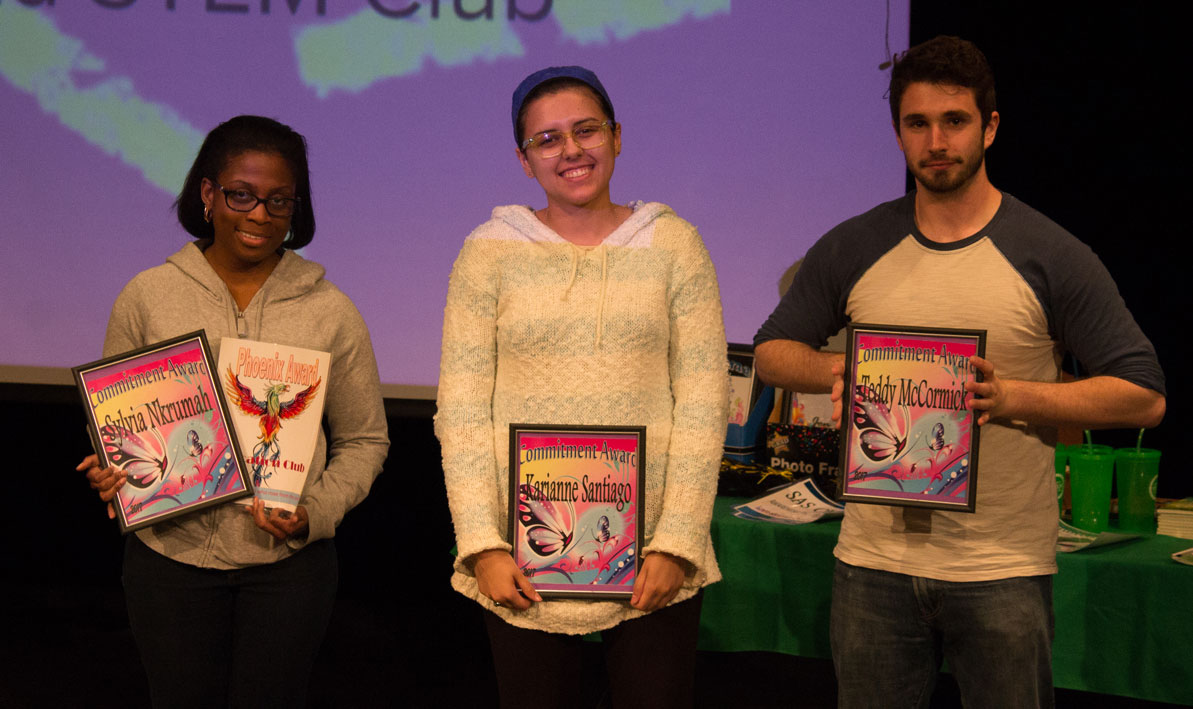 Sylvia Nkrumah, Karianne Santiago, and Teddy McCormick received the "Commitment Award" Friday at HCC's annual spring Club Award celebration.