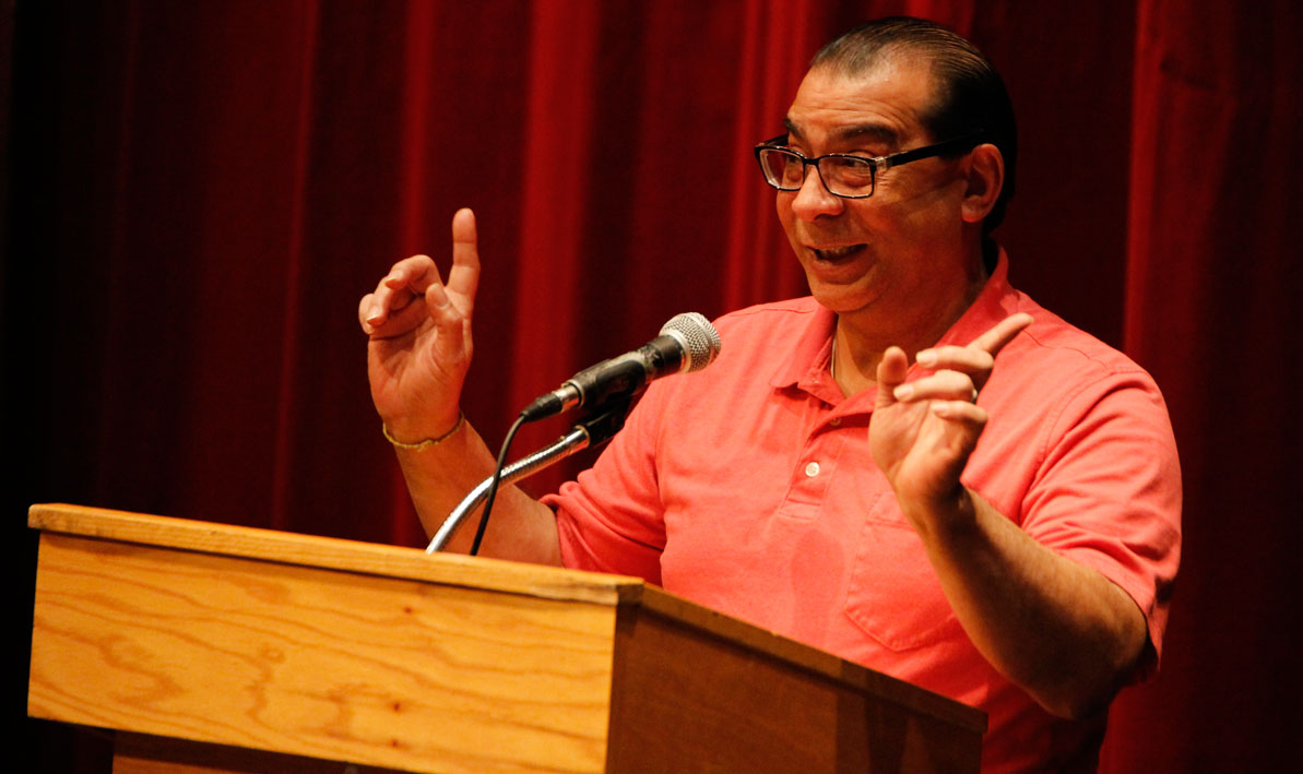 Sam Arroyo gives the keynote speech at HCC's 2017 College for a Day.