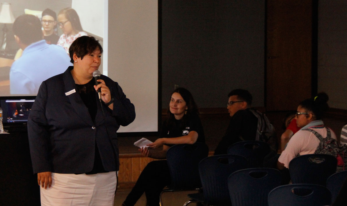 HCC president Christina Royal talks to students at Dean Technical High School last week. 