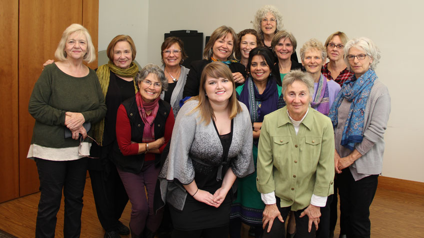 Current and former faculty and staff from HCC's ESL program gathered for a photograph to celebrate the 30th anniversary of HCC's ESL program.