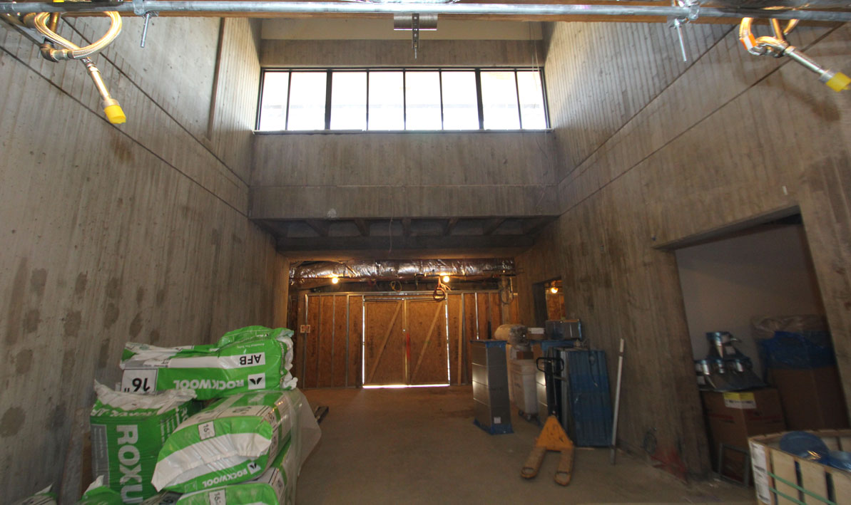 Wood covers future first floor entrance to the Campus Center