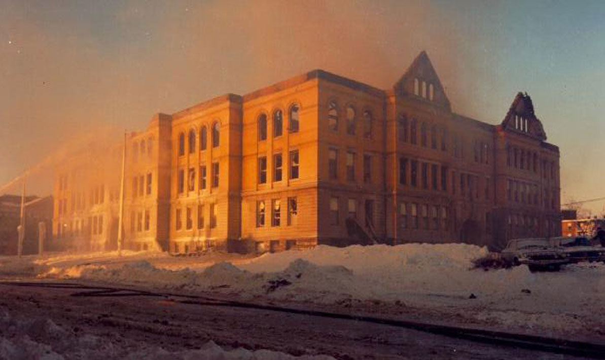 An empty shell is all that remained of the original downtown HCC building after it was gutted by fire on Jan. 4, 1968.