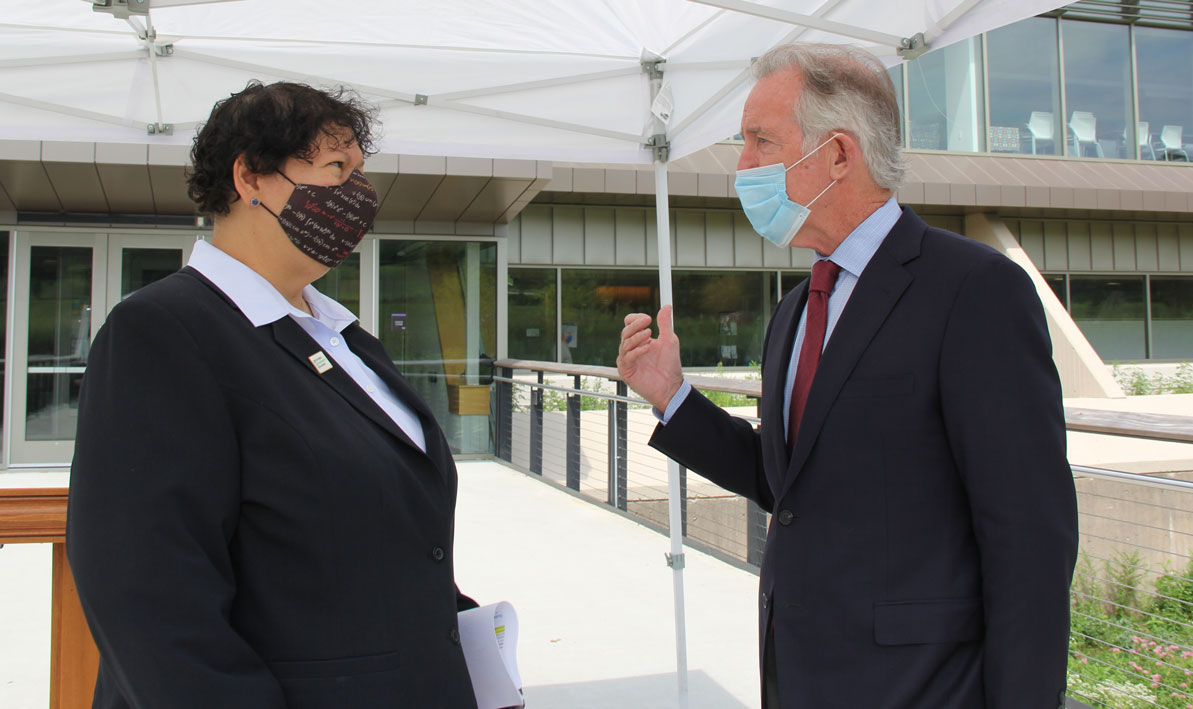 HCC president Christina Royal talks to Congressman Richard Neal at HCC Friday, Aug. 7.