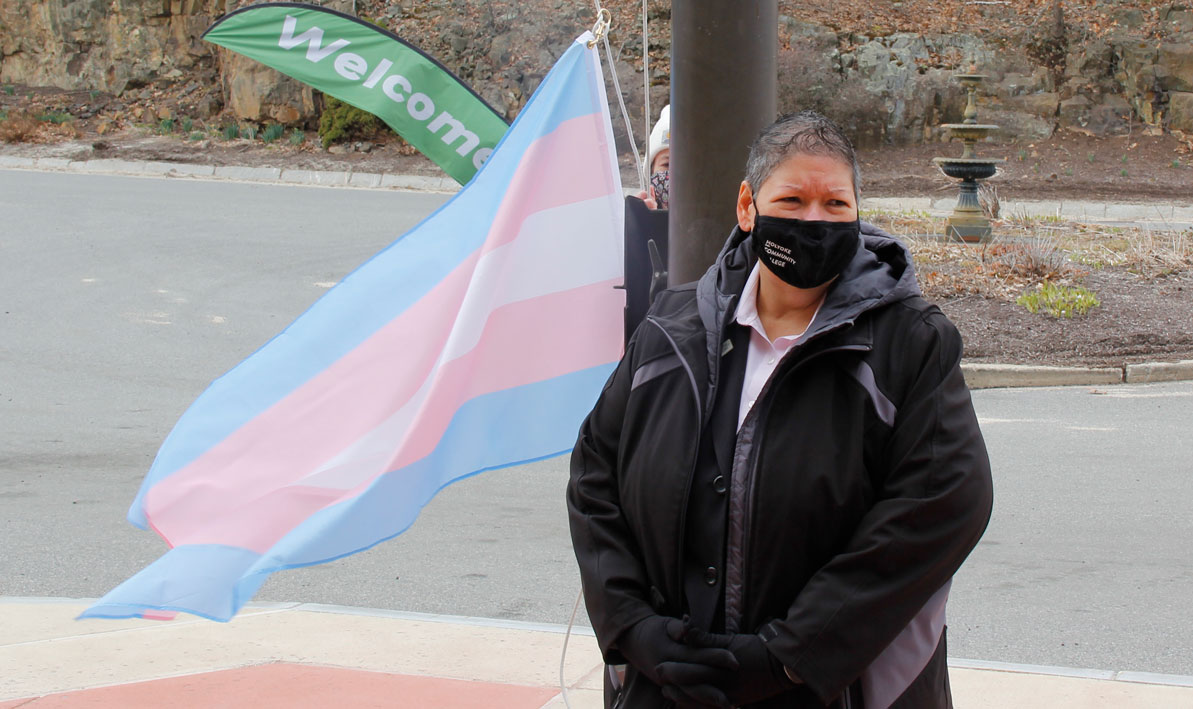 Trans flagraising ceremony at HCC