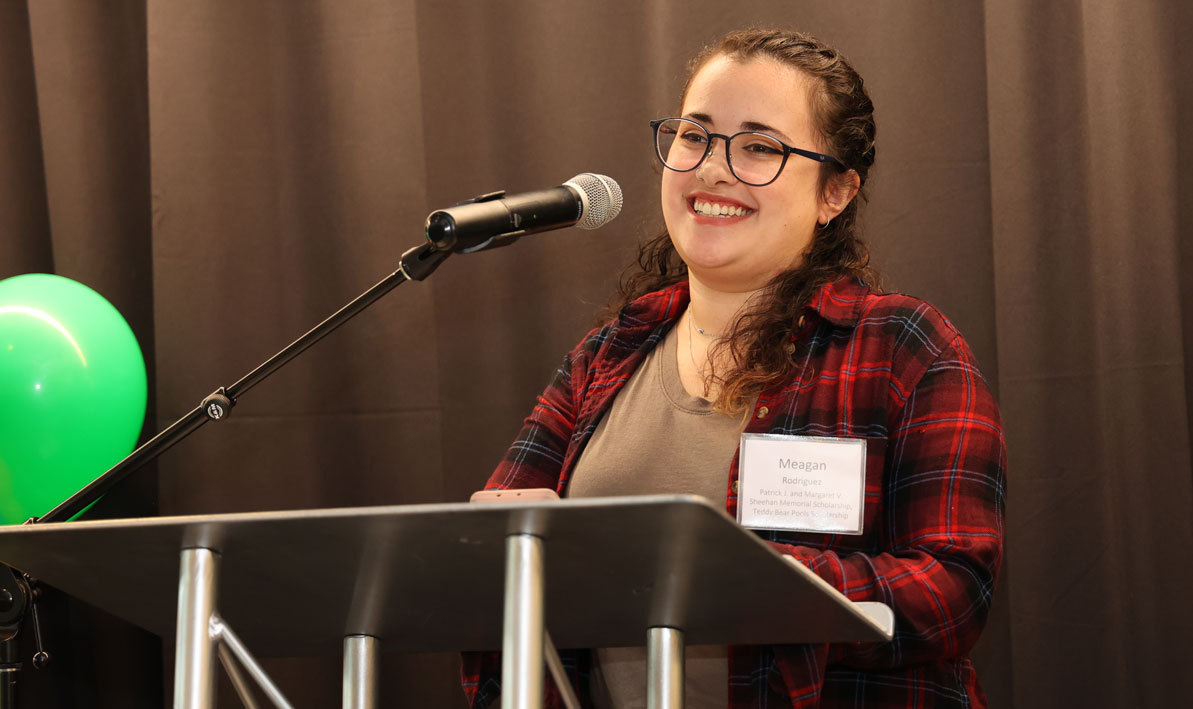 HCC scholarship awardee and student speaker Meagan Rodriguez at the Nov. 9 HCC Foundation scholarship reception