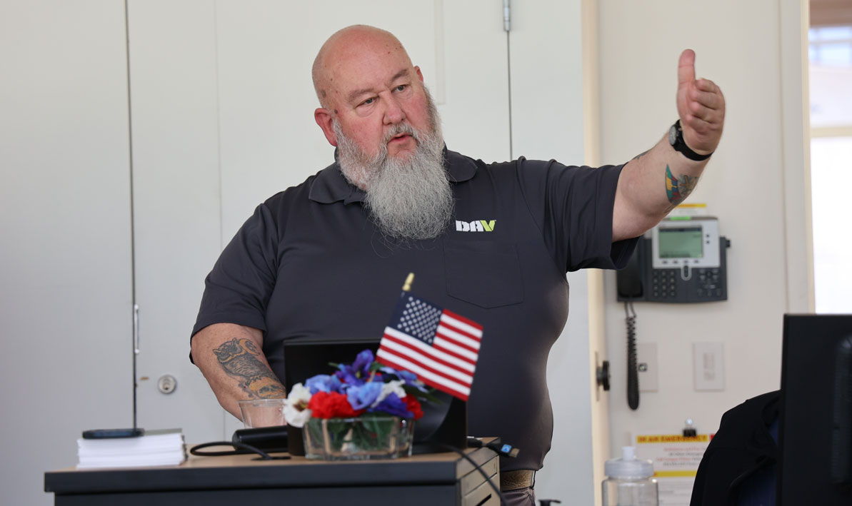 James Bradford gives a speech at a Veterans Day celebration at HCC in November 2022. 