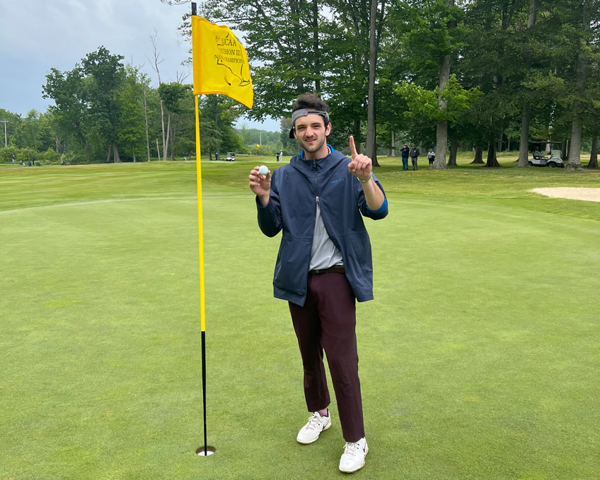 HCC golfer Josh King after his hole in one at the national championship