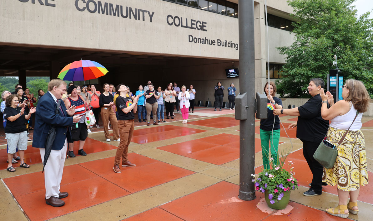 Pride flag raising at HCC