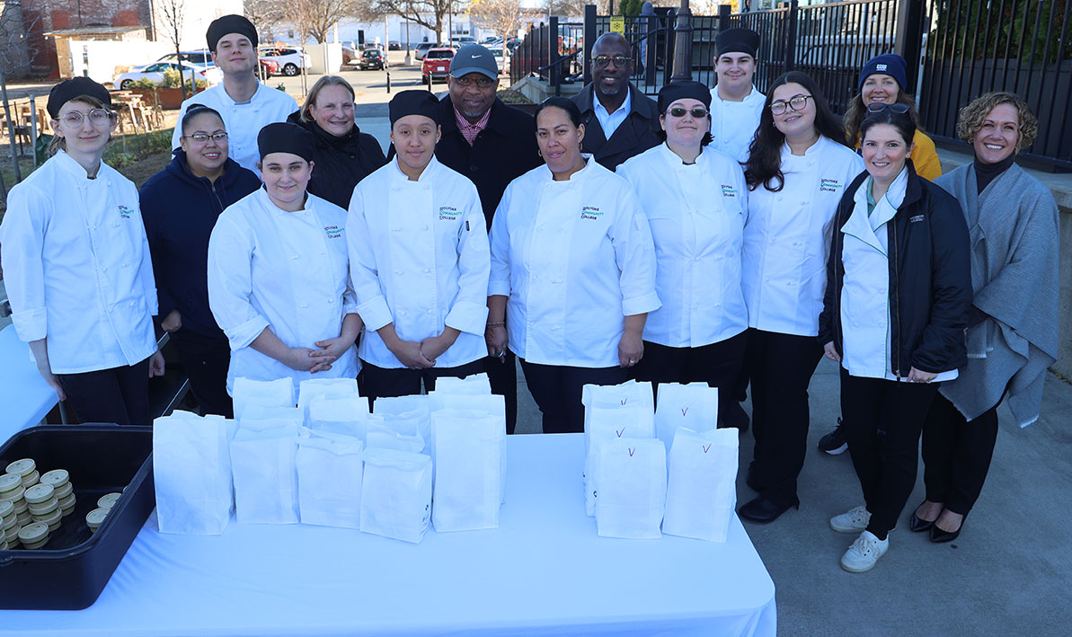 HCC culinary arts crew with President Timmons and HCC Cabinet