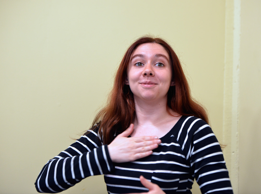 A Deaf Studies student in a classroom