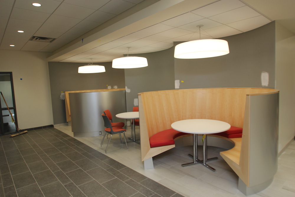 A lounge area in HCC's new Center for Life Sciences