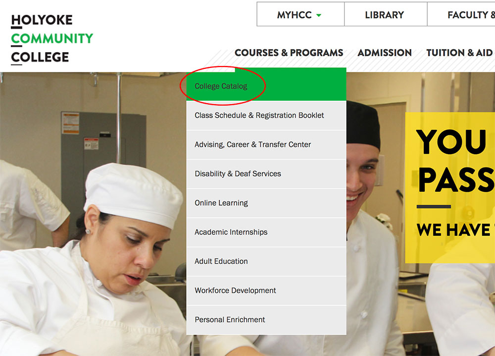 A screenshot of the HCC website