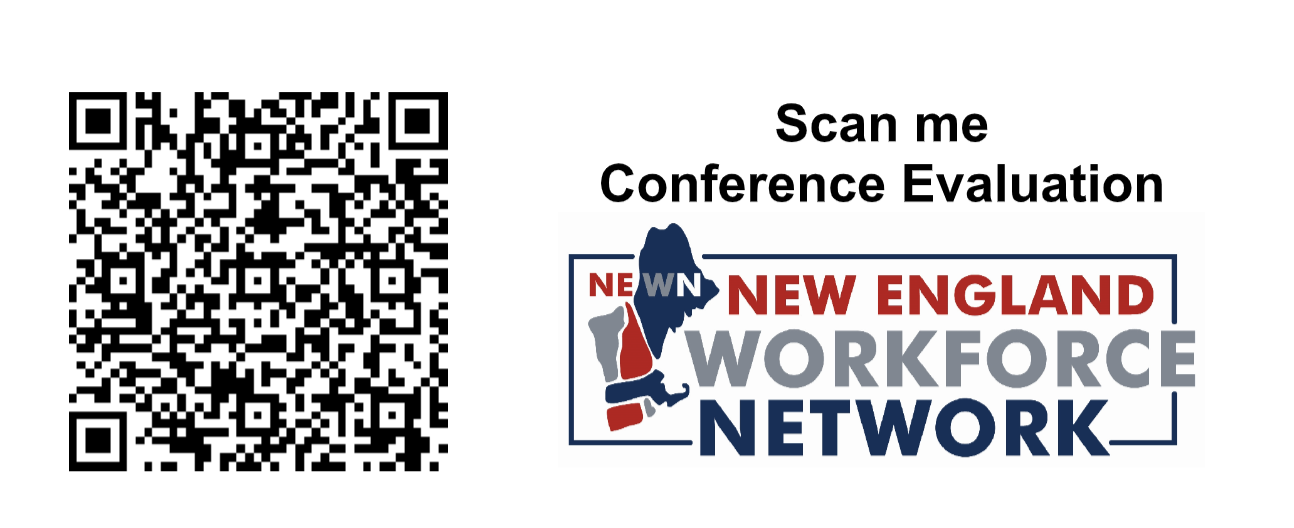 A QR code, the text Scan me conference evaluation, and the NEWN logo